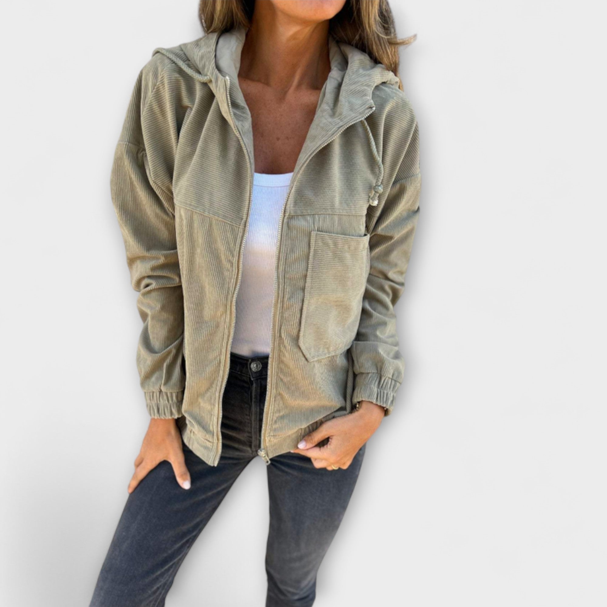 Ella - Corduroy Zip-Up Hooded Jacket