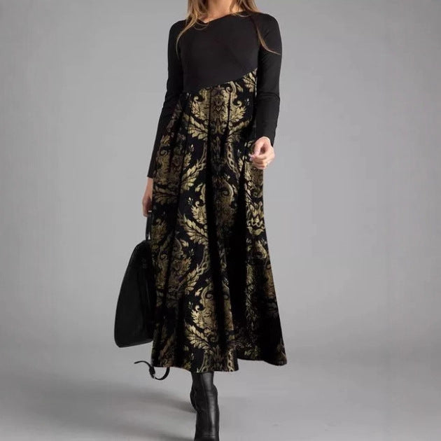 Diane™ | Vintage Gold Baroque Print T-Shirt Maxi Dress