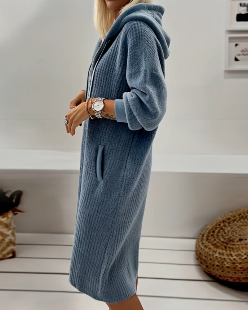 Selina | Casual Hooded Honeycomb Knit Fleece Dress