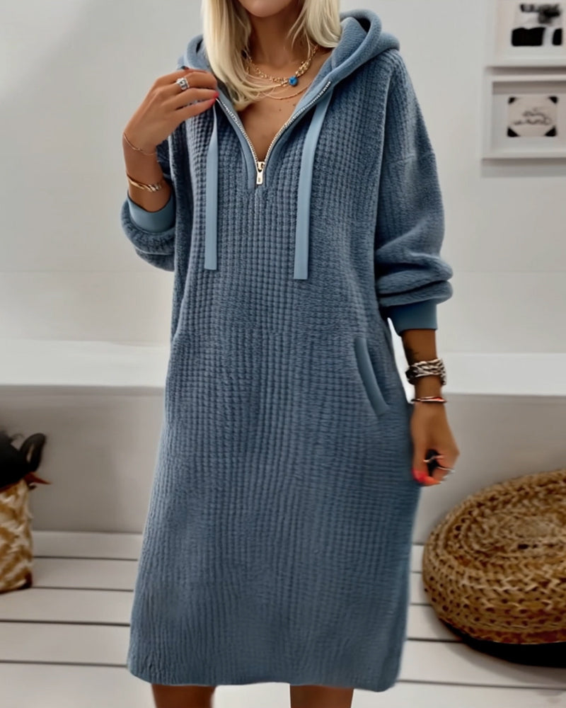 Selina | Casual Hooded Honeycomb Knit Fleece Dress