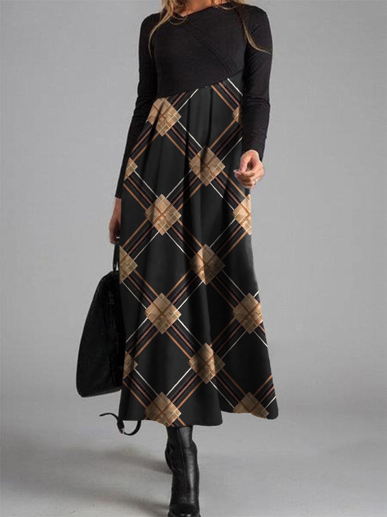 Brenda™ | Diamond Plaid T-Shirt Maxi Dress