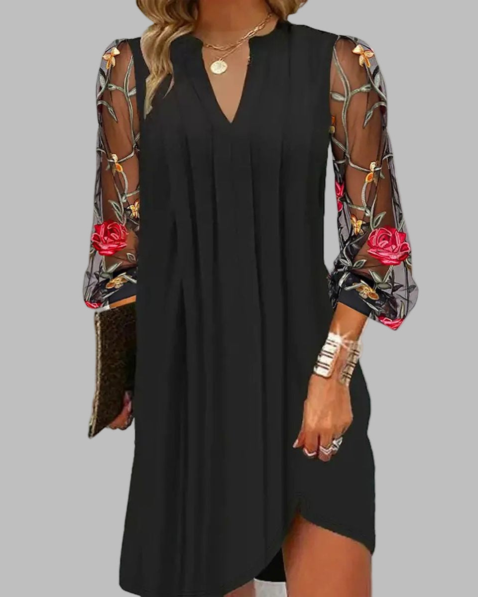 Florentina™ | Elegant Dress with Embroidered Sleeves