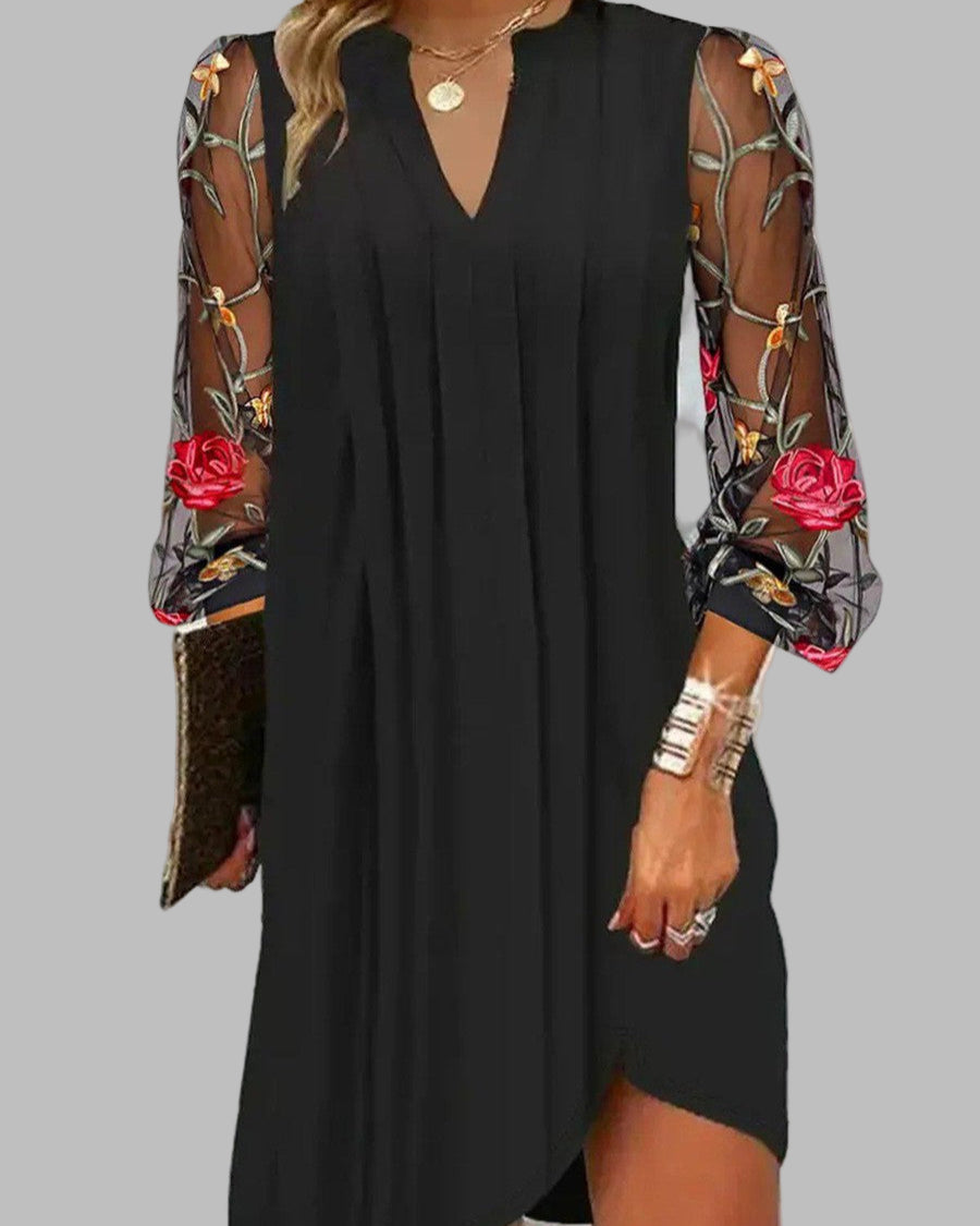 Florentina™ | Elegant Dress with Embroidered Sleeves