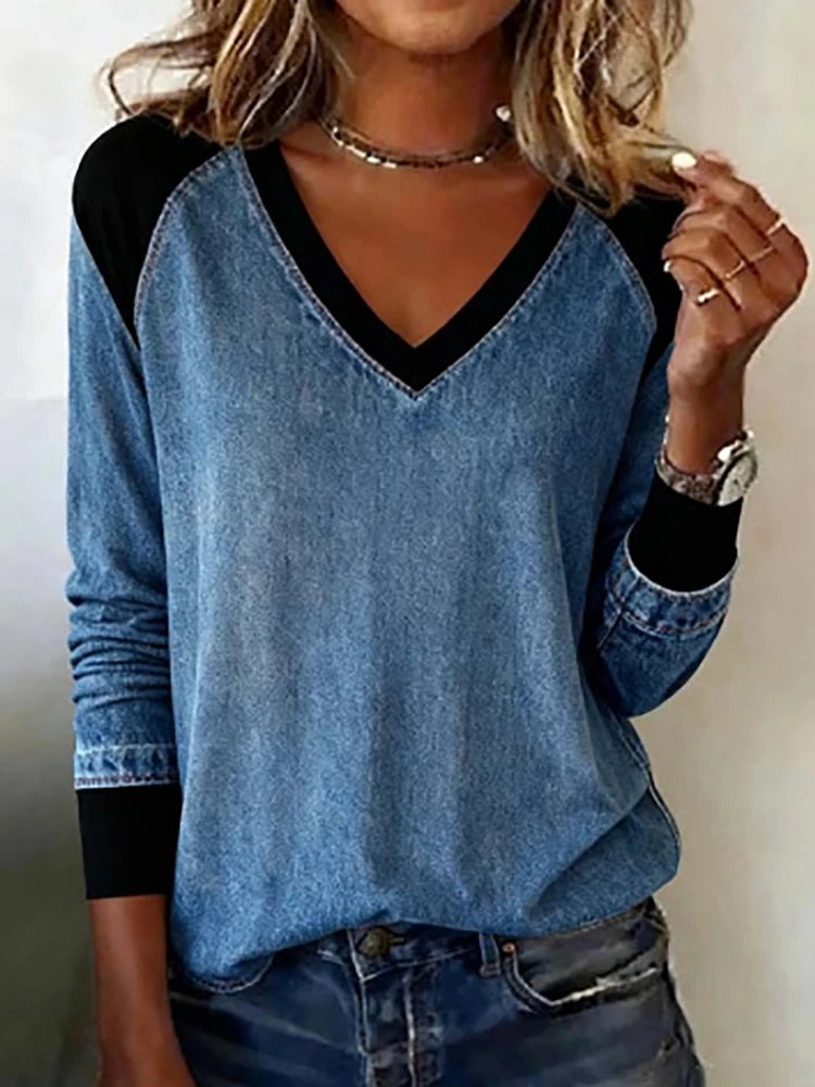 Evelyn™ | Patchwork Denim Top — Casual Comfort with a Vintage Touch