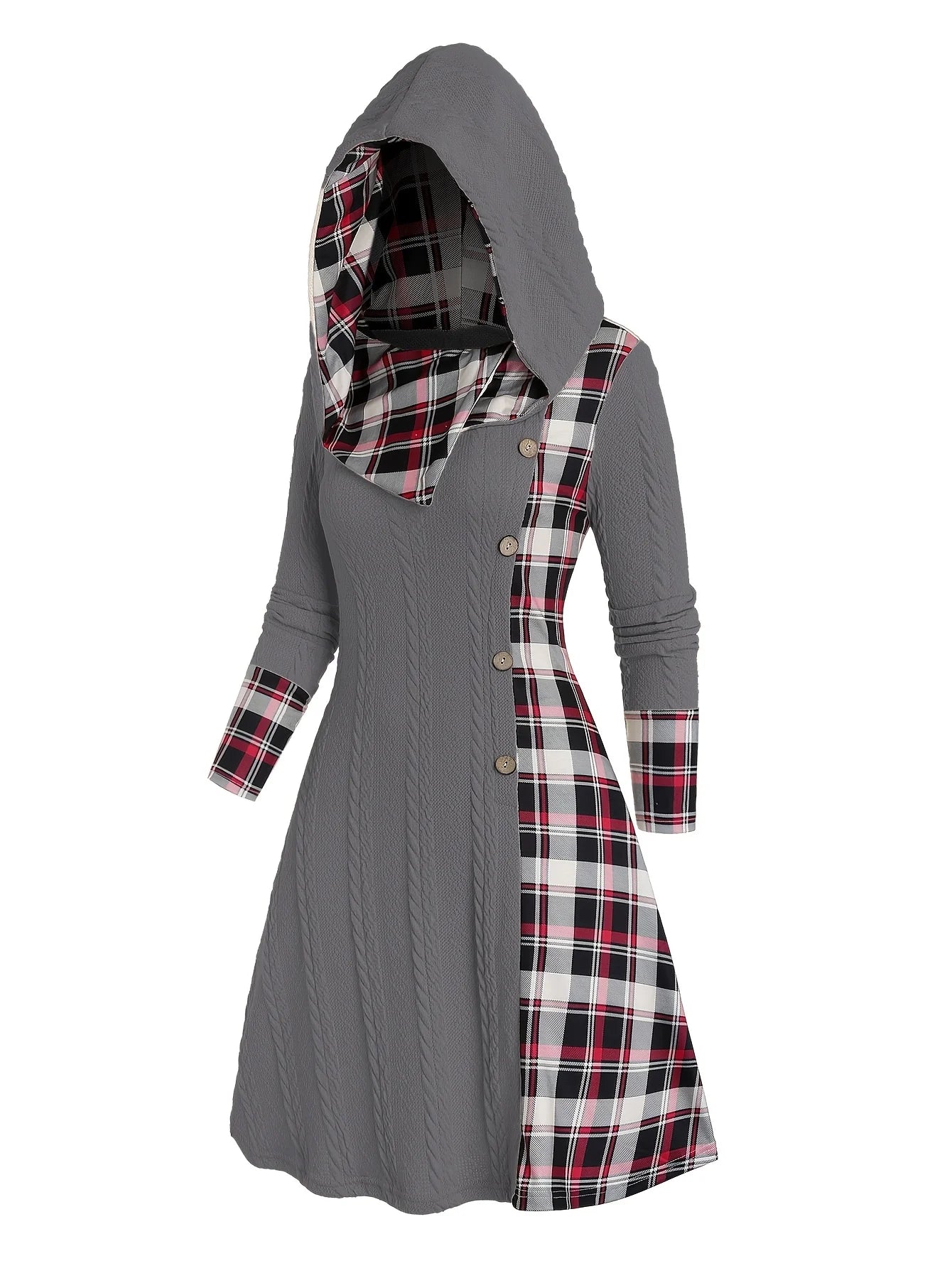 Margaret | Classic Plaid Hooded Knit Dress