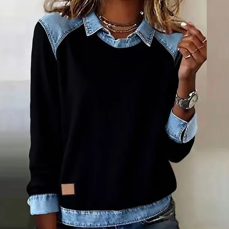 Evelyn™ | Patchwork Denim Top — Casual Comfort with a Vintage Touch