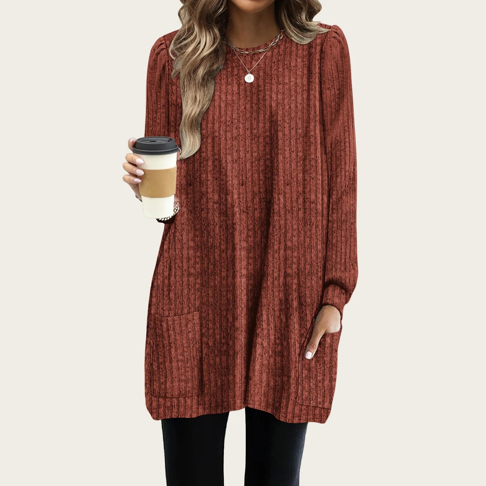 Grace | Cozy Long Knit Top With Pockets