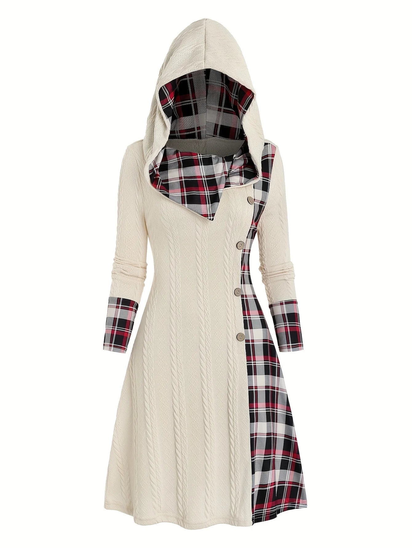 Margaret | Classic Plaid Hooded Knit Dress