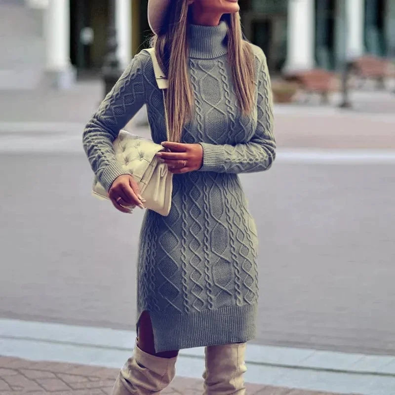 Carol | Cozy High-Collar Cable Knit Sweater Dress