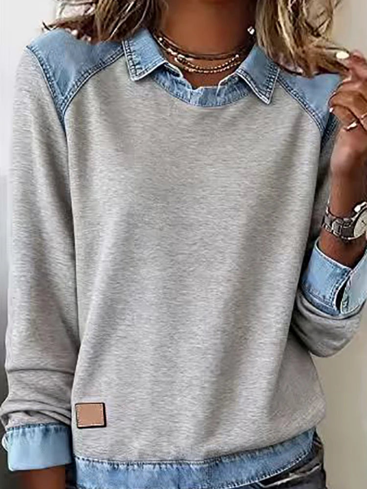 Evelyn™ | Patchwork Denim Top — Casual Comfort with a Vintage Touch