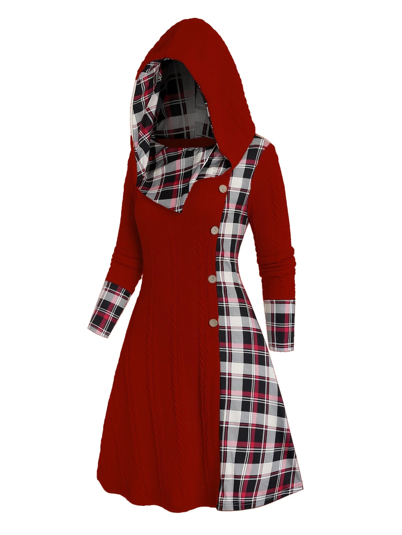 Margaret | Classic Plaid Hooded Knit Dress