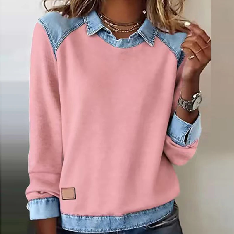 Evelyn™ | Patchwork Denim Top — Casual Comfort with a Vintage Touch