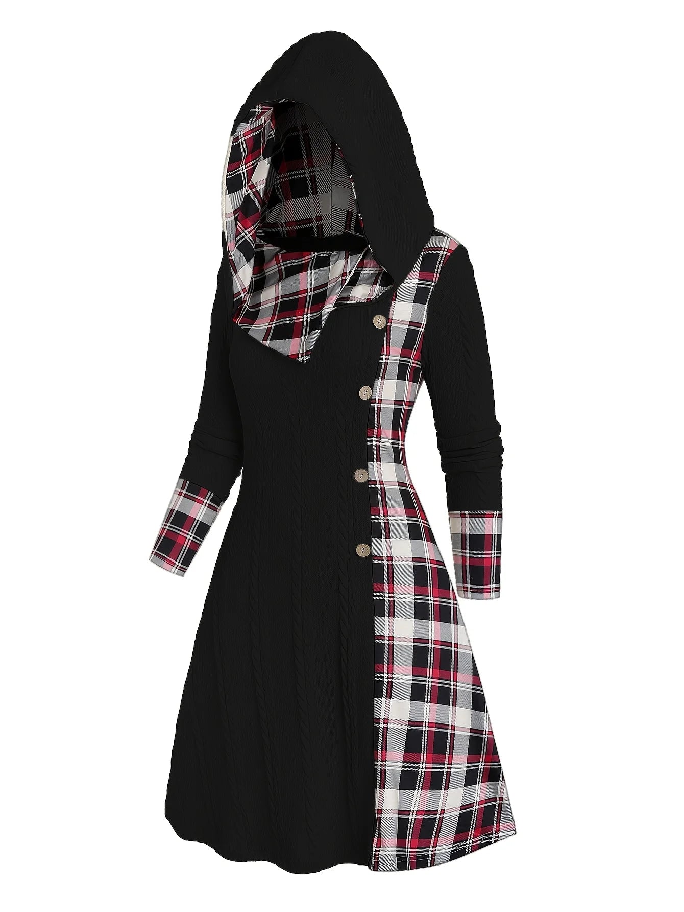 Margaret | Classic Plaid Hooded Knit Dress