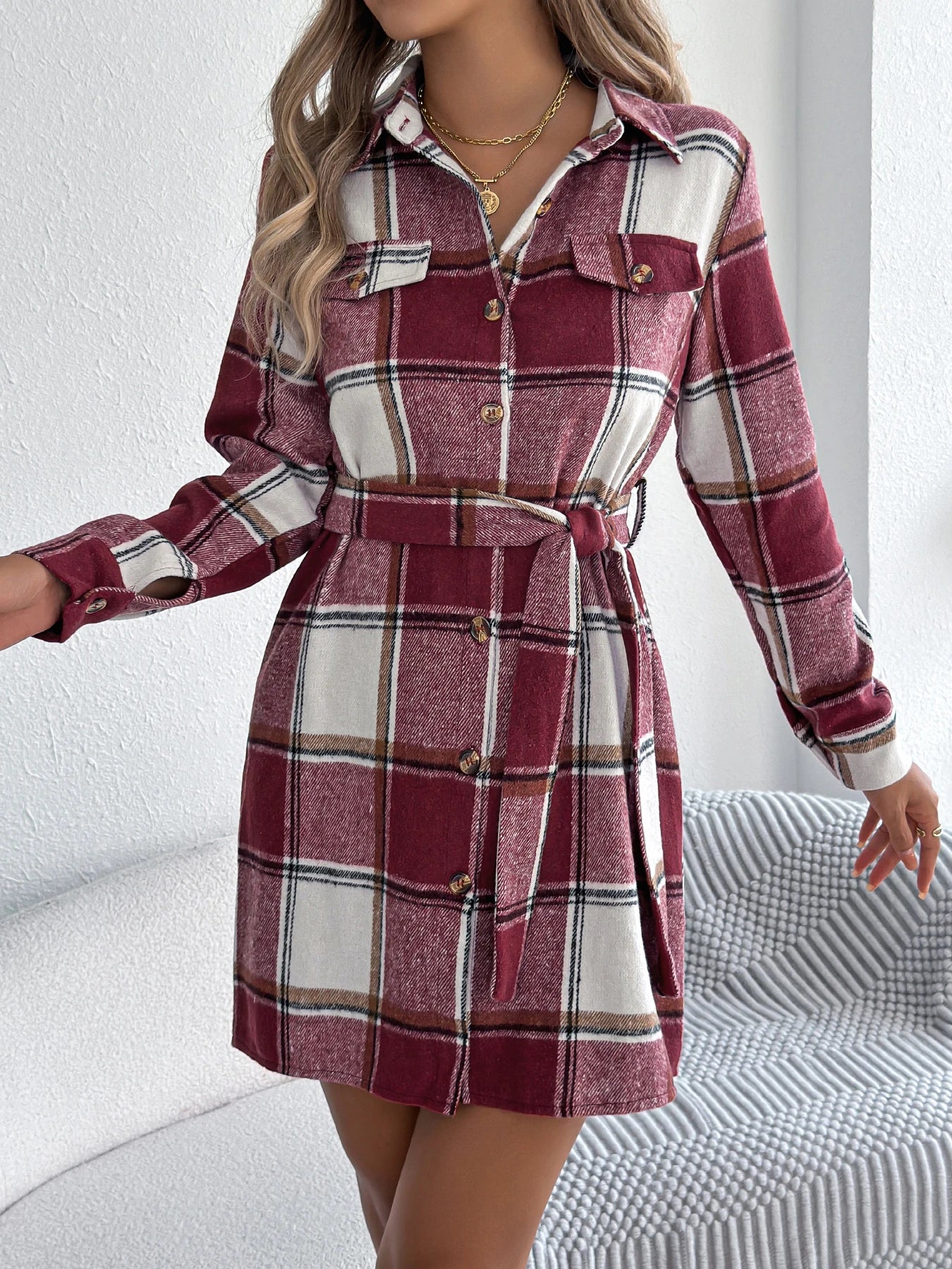 Clara | Classic Checkered Belt Dress