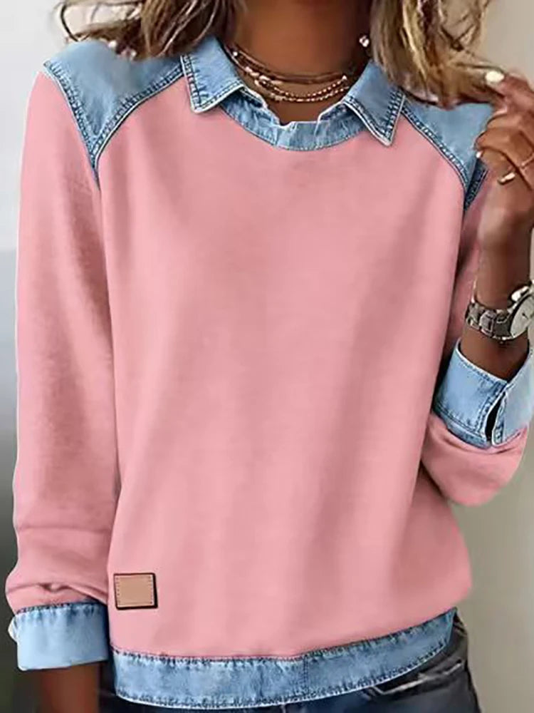 Evelyn™ | Patchwork Denim Top — Casual Comfort with a Vintage Touch