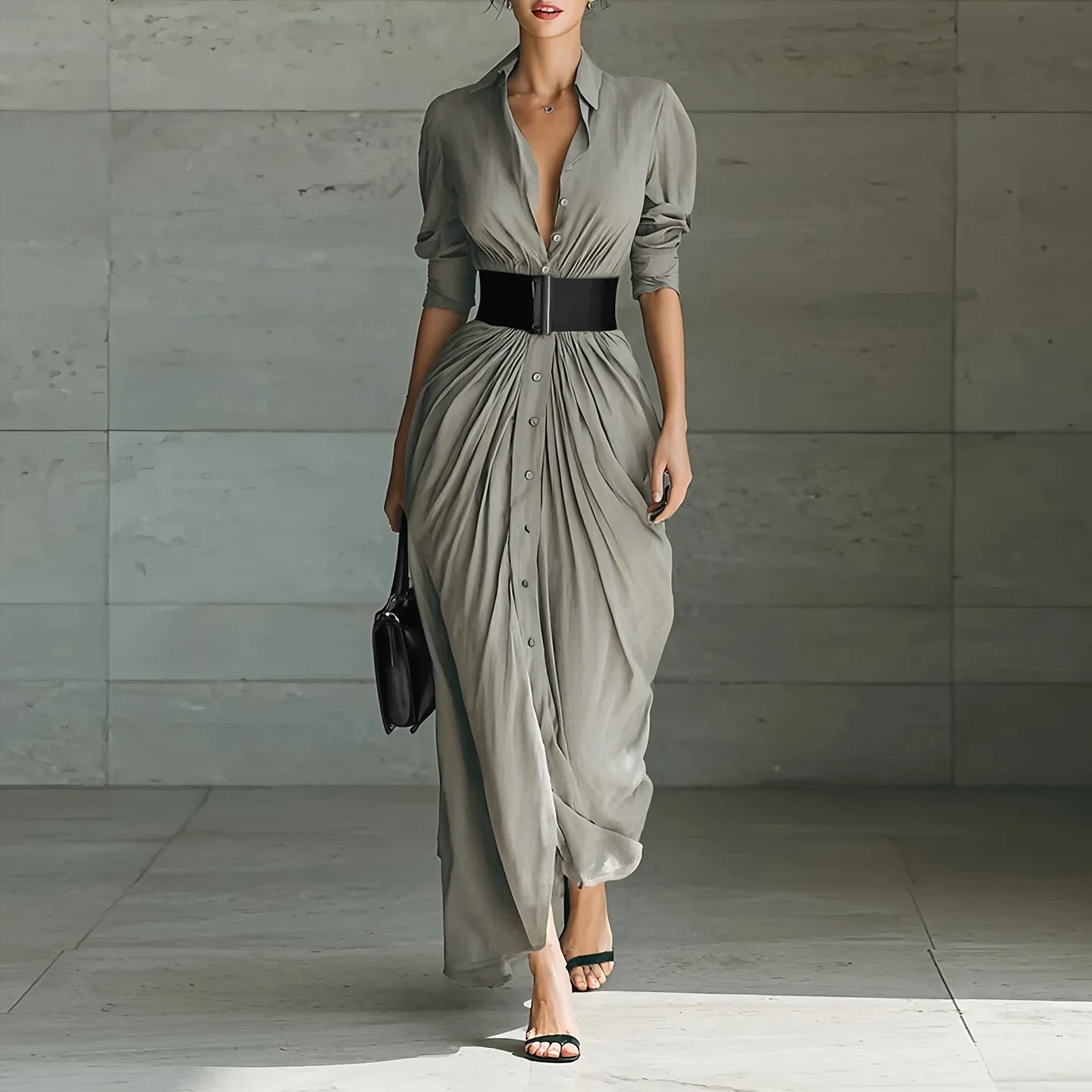 Amara | Classic Elegant Long Dress With Belt