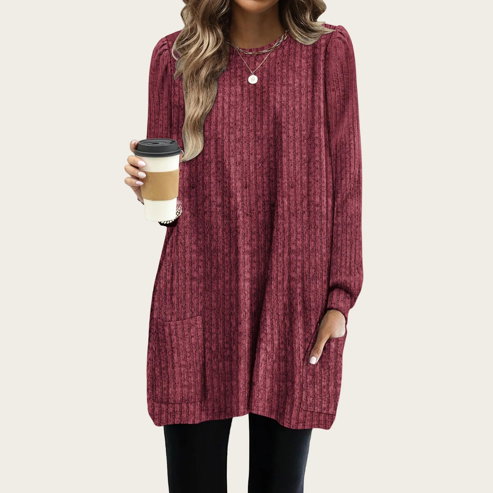 Grace | Cozy Long Knit Top With Pockets