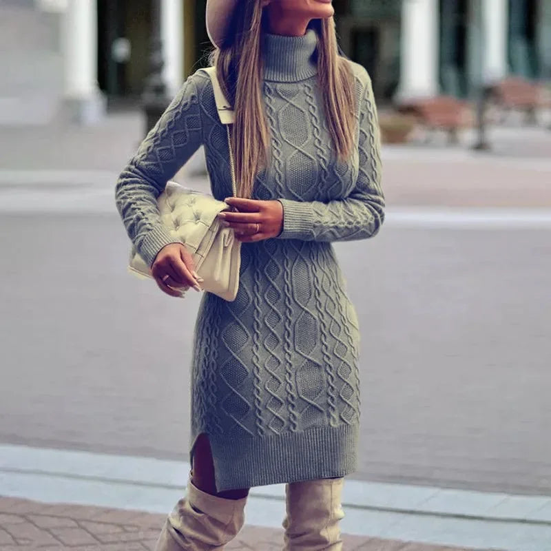 Carol | Cozy High-Collar Cable Knit Sweater Dress