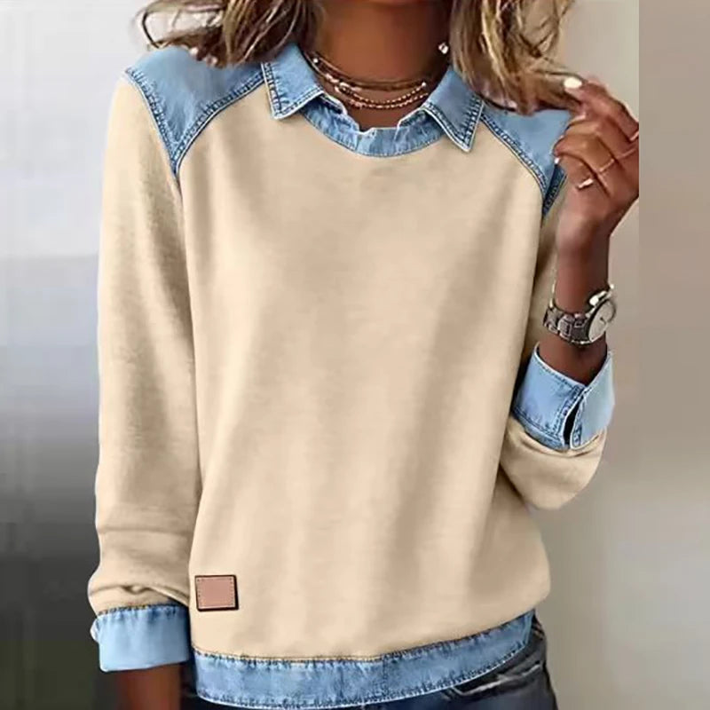 Evelyn™ | Patchwork Denim Top — Casual Comfort with a Vintage Touch