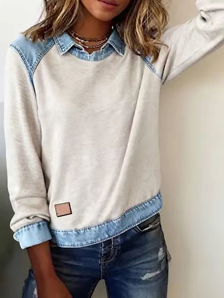 Evelyn™ | Patchwork Denim Top — Casual Comfort with a Vintage Touch
