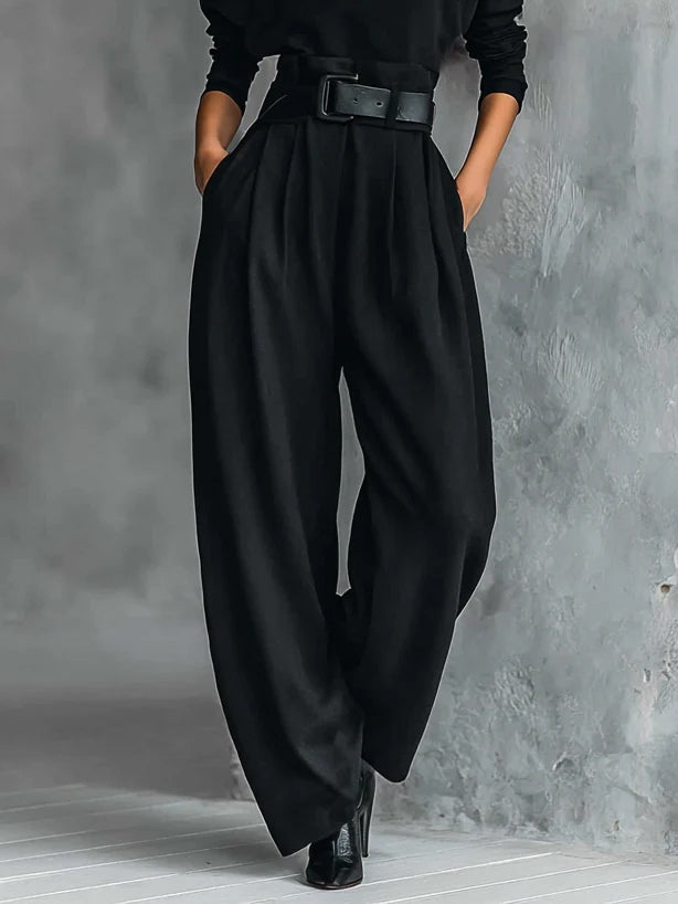 Caroline™ | Black High-Neck Two-Piece Set with Belt