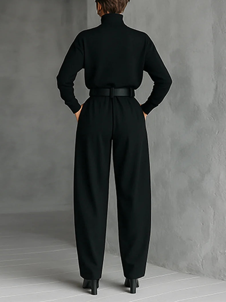 Caroline™ | Black High-Neck Two-Piece Set with Belt
