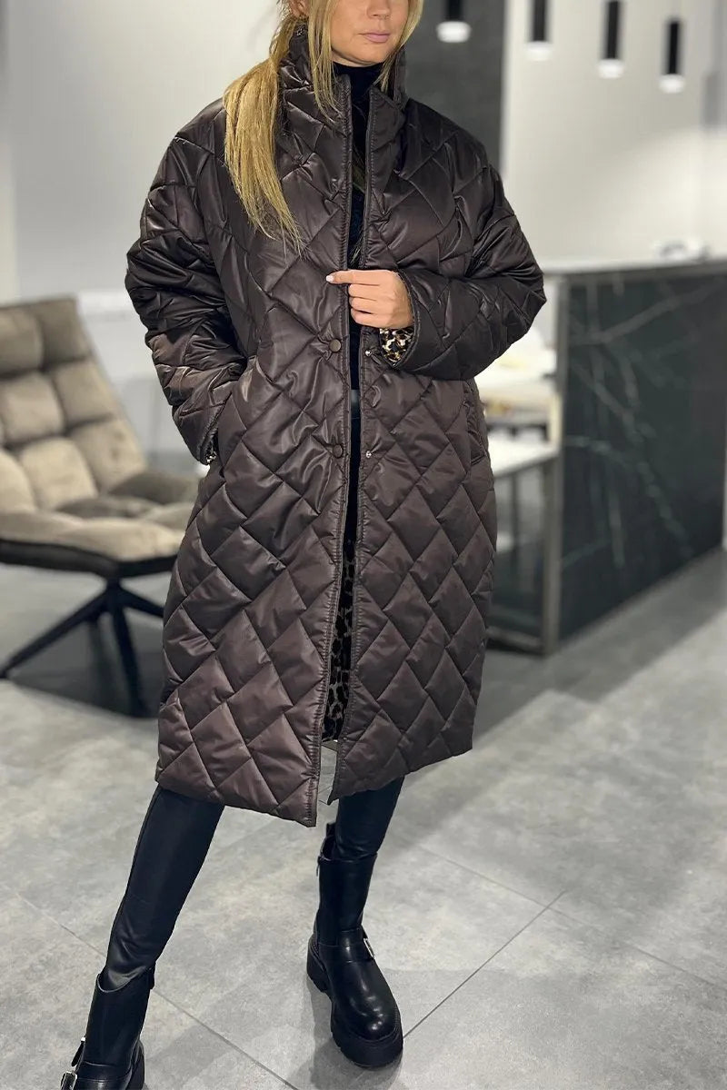 Susie | Quilted Mid-Length Coat with Leopard Lining