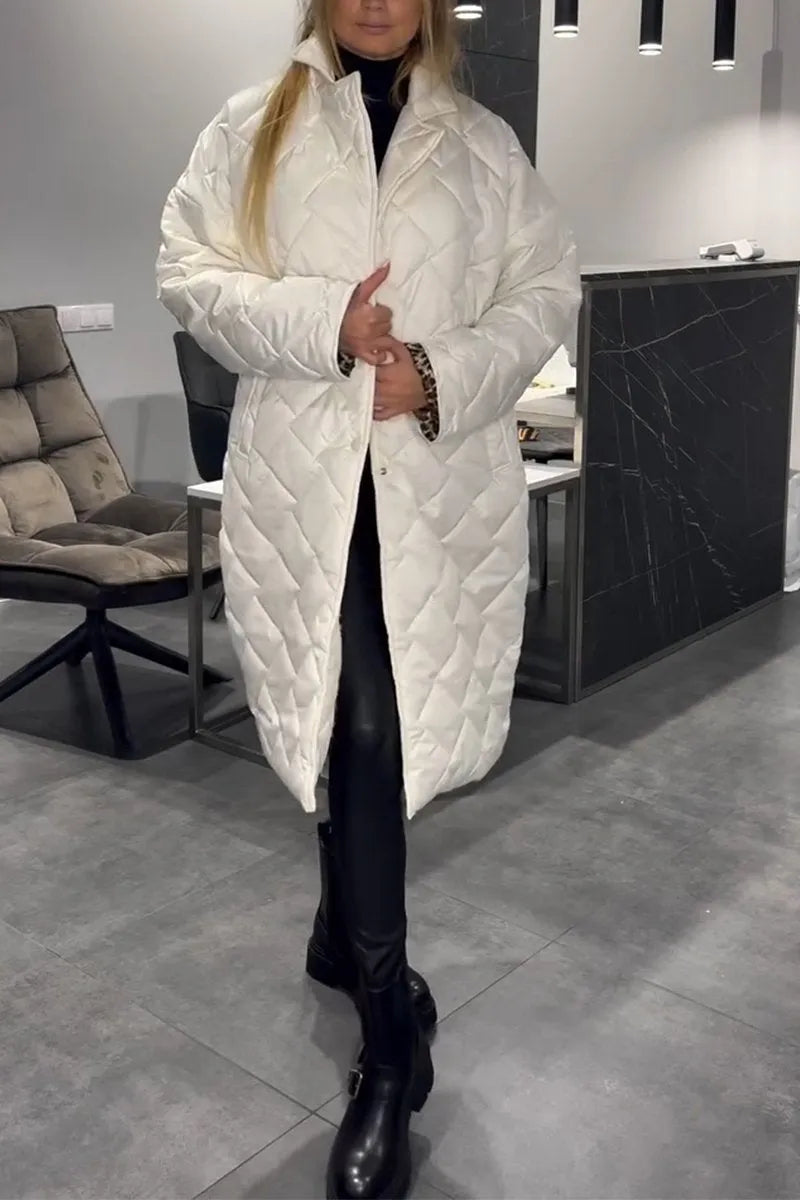 Susie | Quilted Mid-Length Coat with Leopard Lining