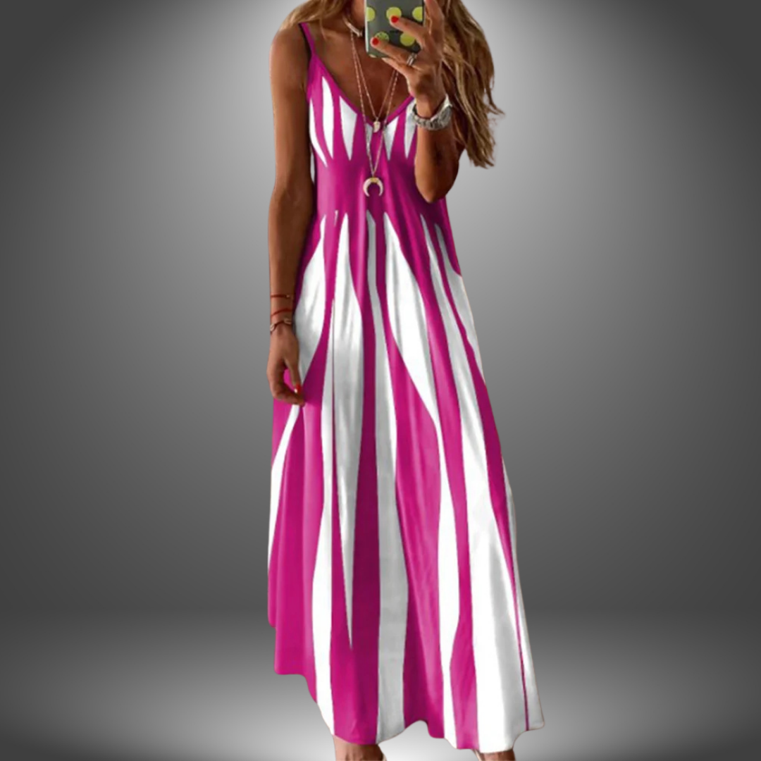 Aria - Elegant Sleeveless Stripe Printed Long Dress