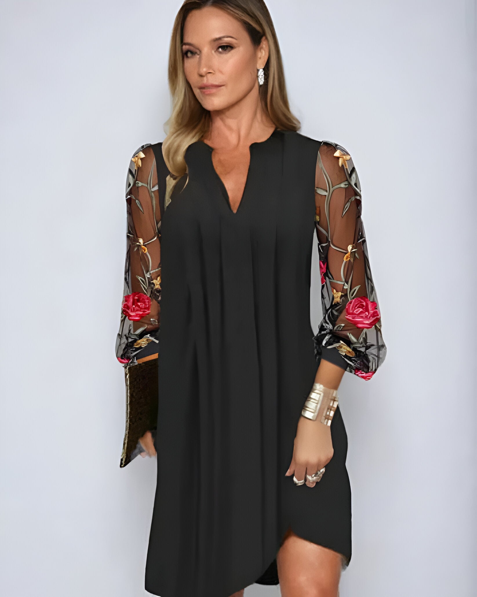 Florentina™ | Elegant Dress with Embroidered Sleeves