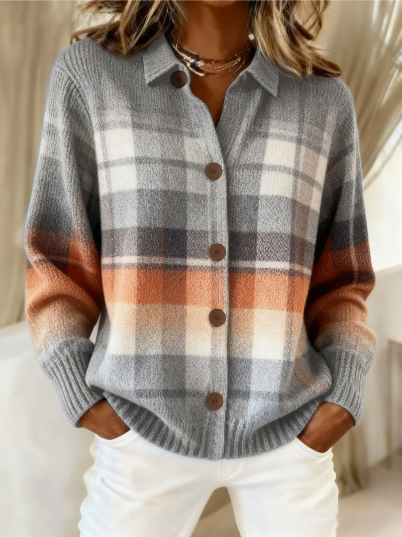 Marlene | Warm Ombre Plaid Cardigan