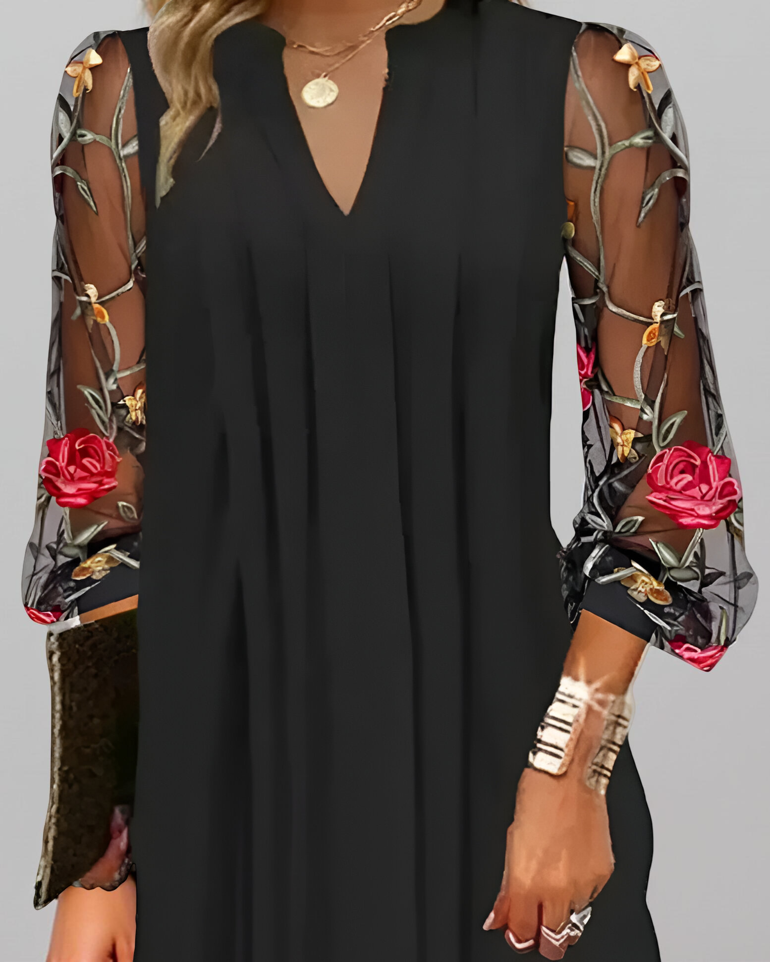 Florentina™ | Elegant Dress with Embroidered Sleeves