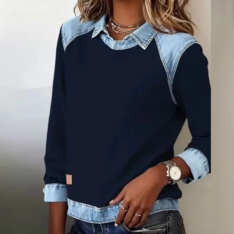 Evelyn™ | Patchwork Denim Top — Casual Comfort with a Vintage Touch