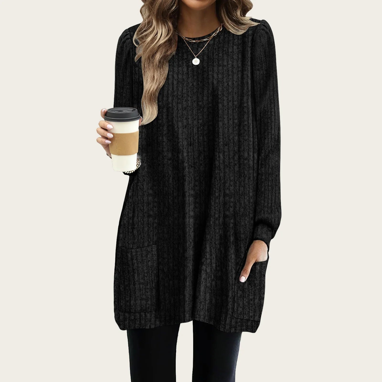 Grace | Cozy Long Knit Top With Pockets