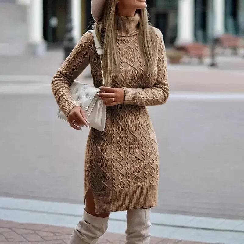 Carol | Cozy High-Collar Cable Knit Sweater Dress