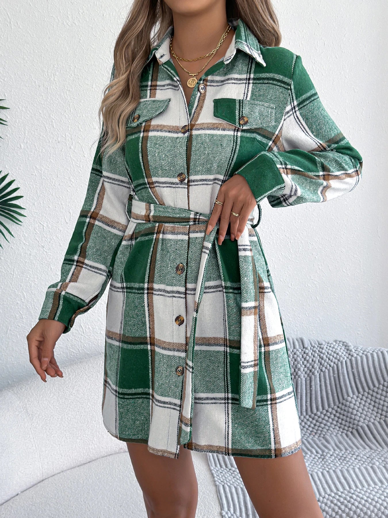 Clara | Classic Checkered Belt Dress