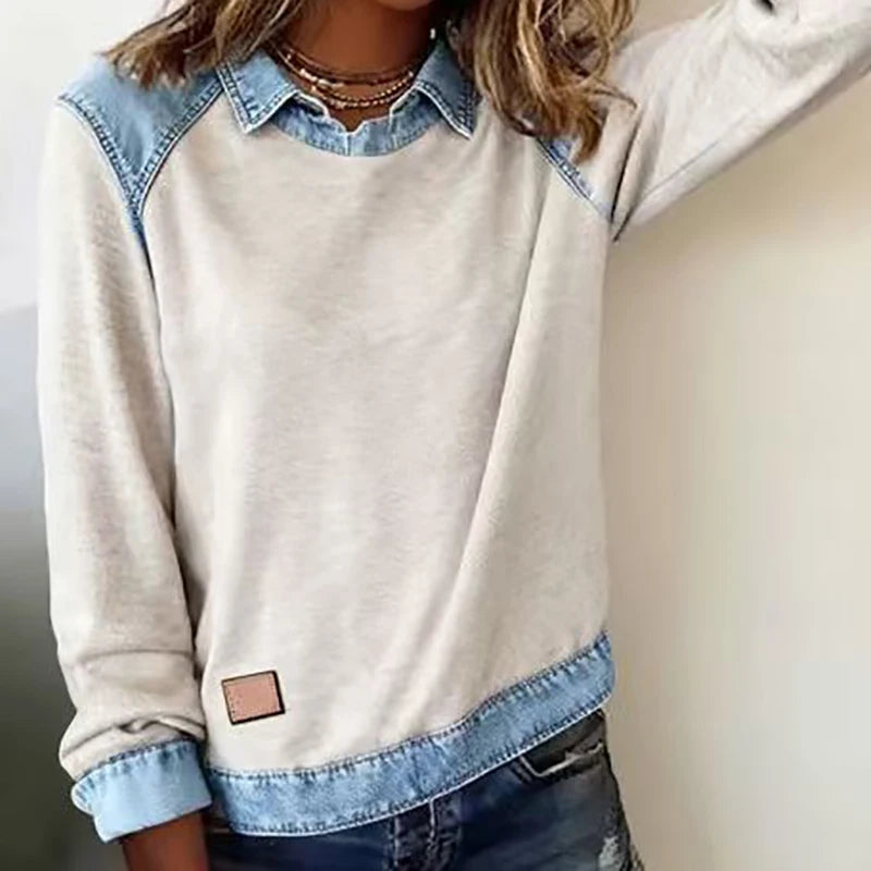 Evelyn™ | Patchwork Denim Top — Casual Comfort with a Vintage Touch