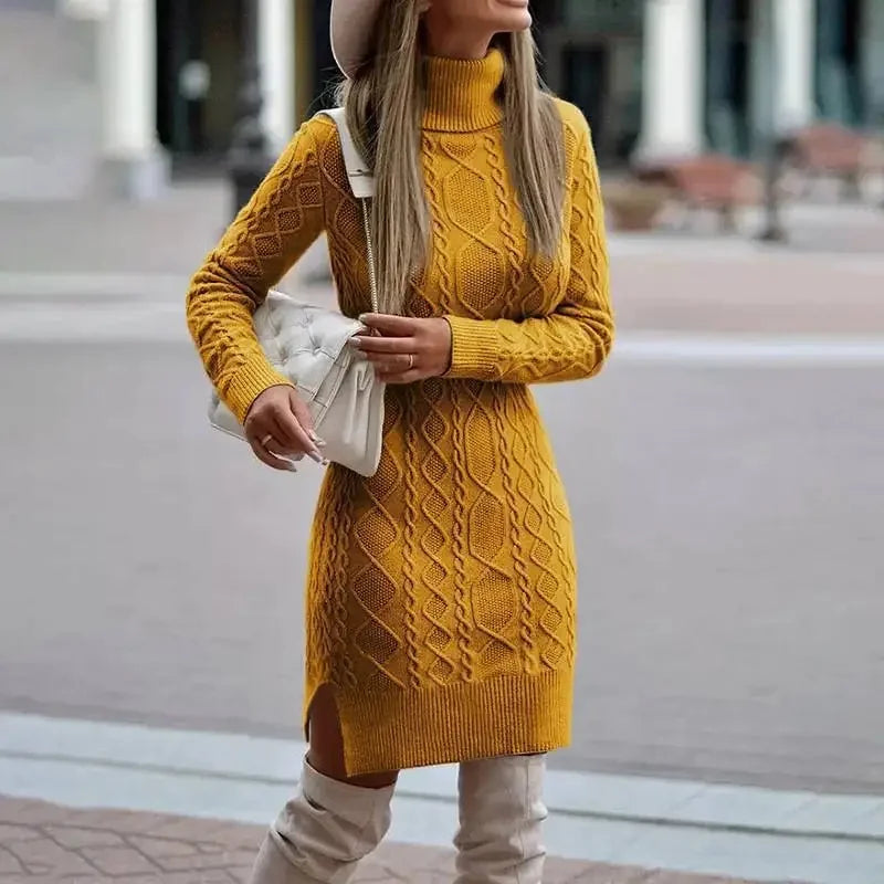 Carol | Cozy High-Collar Cable Knit Sweater Dress