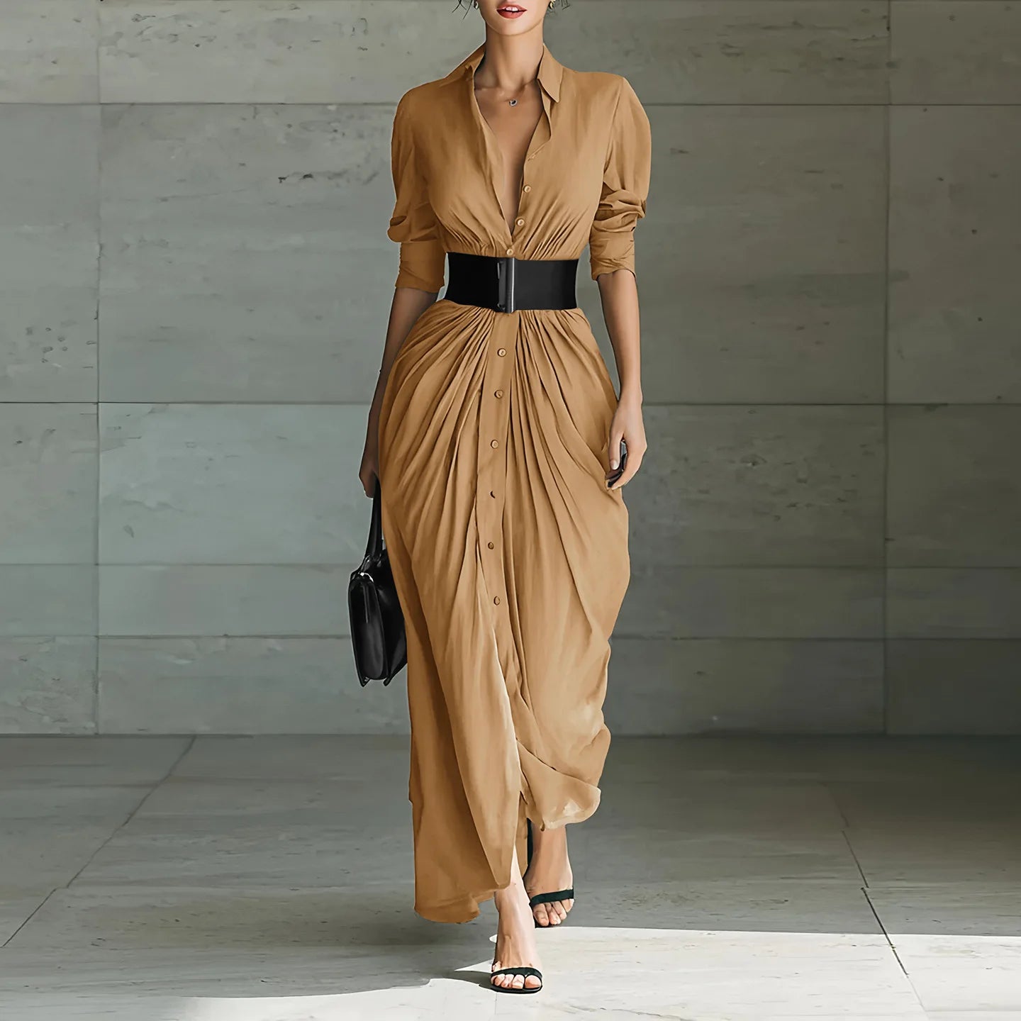 Amara | Classic Elegant Long Dress With Belt