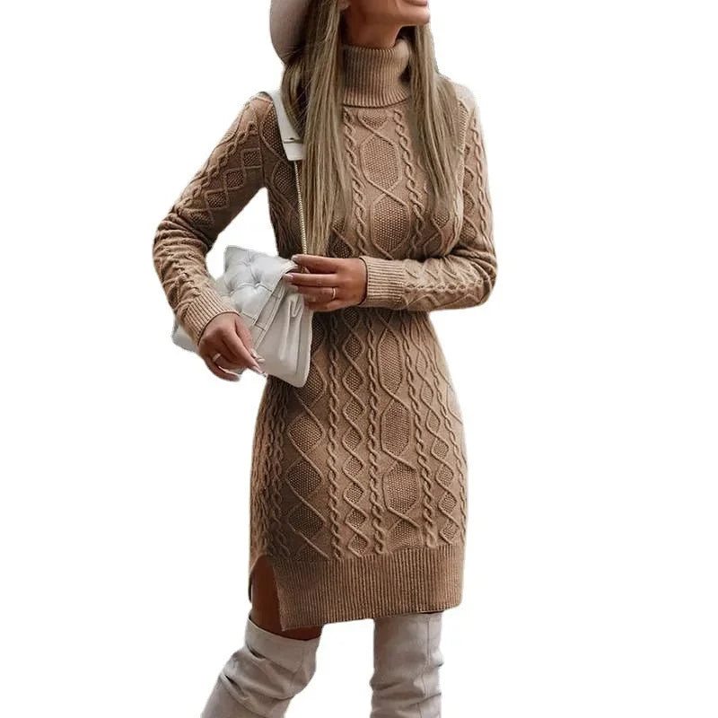 Carol | Cozy High-Collar Cable Knit Sweater Dress