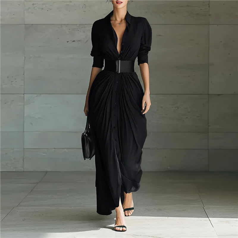 Amara | Classic Elegant Long Dress With Belt