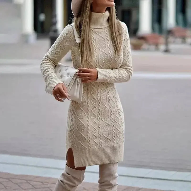 Carol | Cozy High-Collar Cable Knit Sweater Dress