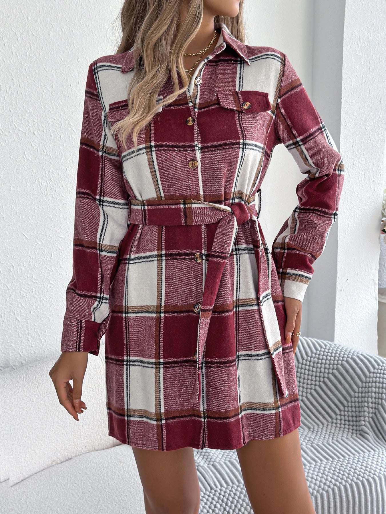 Clara | Classic Checkered Belt Dress
