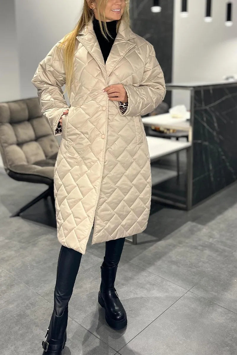 Susie | Quilted Mid-Length Coat with Leopard Lining