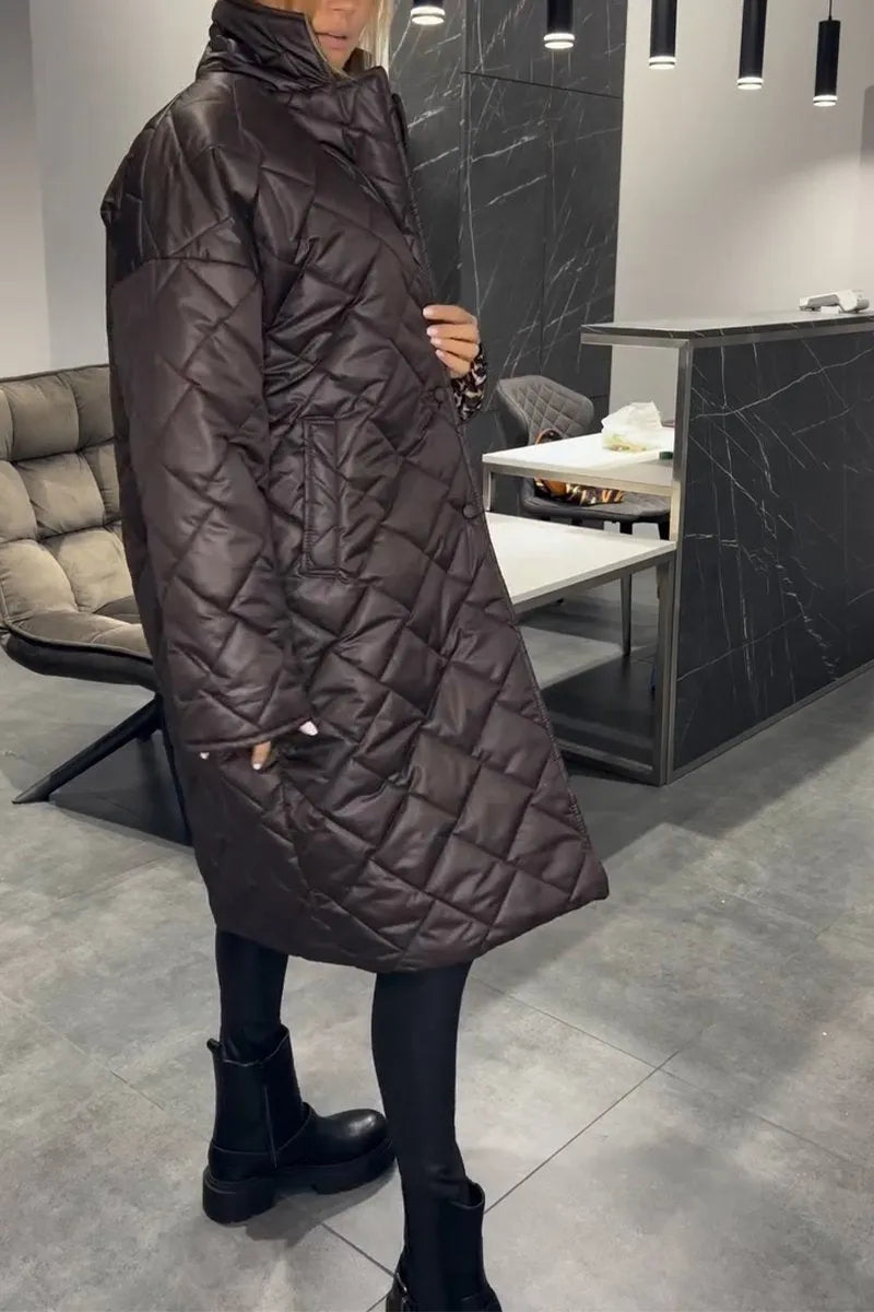 Susie | Quilted Mid-Length Coat with Leopard Lining