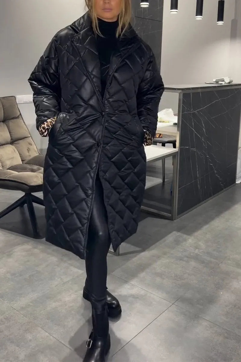 Susie | Quilted Mid-Length Coat with Leopard Lining